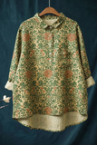 Women's Vintage Floral Print Casual Cotton And Linen Shirt