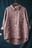 Women's Vintage Floral Print Casual Cotton And Linen Shirt