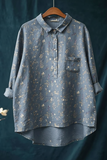 Women's Vintage Floral Print Casual Cotton And Linen Shirt