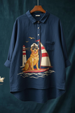 Women's Cute Dog Print Casual Cotton And Linen Shirt