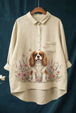 Women's Cute Dog Print Casual Cotton And Linen Shirt