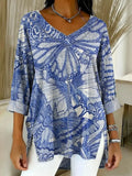 Women's Vintage Butterfly Pattern Art Print Casual Denim Shirt