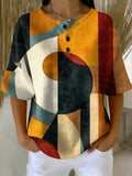 Women's Geometric Pattern Art Print Casual Waffle Cotton Shirt