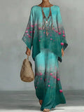 Women's Vintage Floral Art Comfortable Linen Cotton Top And Wide-leg Pants Two-piece Set