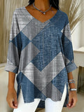 Women's Geometric Art Print Casual Denim Shirt