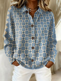 Women's Vintage Abstract Geometric Art Print Casual Cardigan Sweater