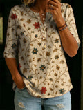 Women’s Vintage Floral Print Casual Half Sleeve Henley Cotton Top