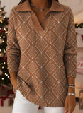 Exotic Vintage Clothing With Geometric Patterns Women's Casual Shirt Collar Long Sleeve Sweater