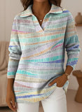 Women's Colorful Stripes Pattern V-neck Sweater