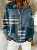 Women's Vintage Abstract Geometric Art Print Casual Cardigan Sweater