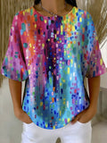 Women's Vintage Art Print Casual Waffle Cotton Shirt