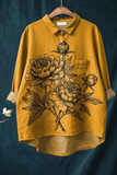 Women's Vintage Floral Print Casual Cotton And Linen Shirt