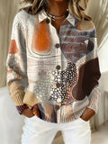 Women's Abstract Pattern Art Print Casual Cotton Knitted Sweater