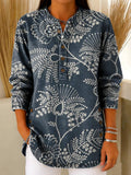 Women's Vintage Floral Pattern Art Print Casual Cotton Denim Shirt RSDS2101