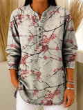 Women's Vintage Floral Pattern Art Print Casual Cotton Denim Shirt RSDS2104