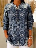 Women's Vintage Floral Pattern Art Print Casual Cotton Denim Shirt RSDS2106