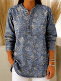 Women's Vintage Floral Pattern Art Print Casual Cotton Denim Shirt RSDS2108