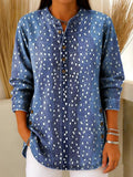 Women's Vintage Floral Pattern Art Print Casual Cotton Denim Shirt RSDS2109