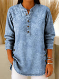 Women's Vintage Floral Pattern Art Print Casual Cotton Denim Shirt RSDS2110