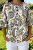 Womens Abstract Line Art Pattern Print Casual Waffle Cotton Shirt RSHW3322