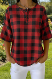 Womens Plaid Art Pattern Print Casual Waffle Cotton Shirt RSHW3323