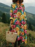 Graceful Vintage Floral Print Maxi Dress