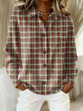 Women's Vintage Christmas Plaid Art Print Casual Cardigan Sweater