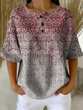 Women's Vintage Floral Pattern Art Print Casual Waffle Cotton Shirt