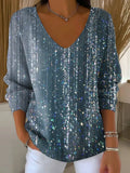 Women's Shiny Print V-neck Sweater