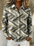 Painting Art Lines Stripe Decorative Patterns Casual Long Sleeve Shirt Collar Sweater